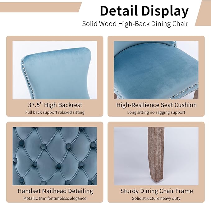 Modern Dining Chairs Set of 6, Upholstered Dining Chair with Full Back and Button Tufting, Blue Velvet Accent Chair, Sillas de Comedor, 6 Dining Chairs (Light Blue, Velvet, 6Pcs)
