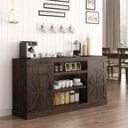 66" Farmhouse TV Stand with Power Outlets for 75 Inch TVs, 33" Tall Entertainment Center with Storage Cabinets w/Adjustable Shelves, Rustic Large TV Media Console for Living Room, Brown