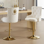 Gold Barstools Set of 4,Velvet Swivel Bar Height Stools with Lion Pull Ring,Upholstered Counter Height Stools with High Tufted Back,Modern Adjustable Bar Chairs for Kitchen Island/Cafe,Cream