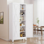 pozdeg 75" Tall Metal Kitchen Pantry Storage Cabinet with 2 Doors and 5 Adjustable Shelves, White Food Freestanding Cupboard for Kitchen, Dining Room, Bathroom and Garage (White)