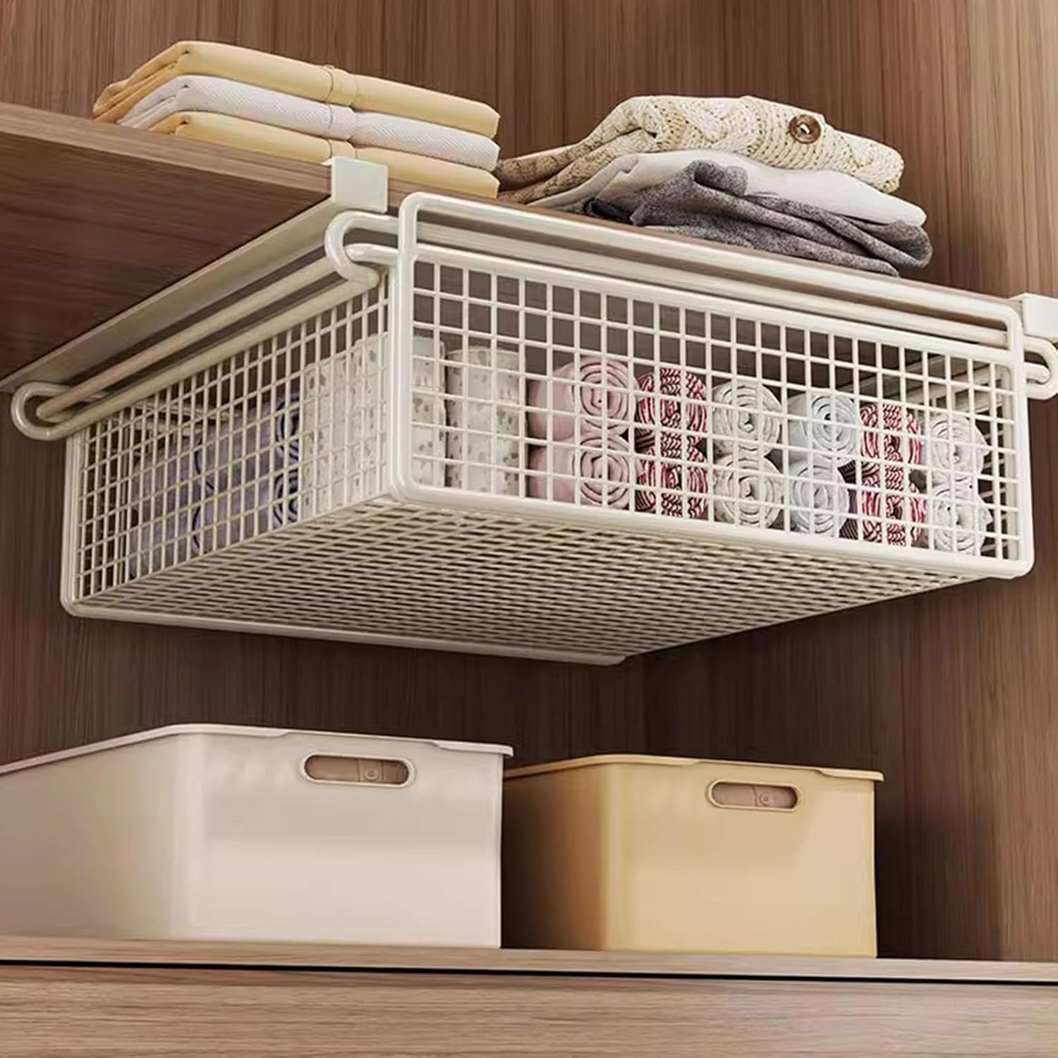 Hanging Cabinet Bin Drawer Multifunctional Under Shelf Storage Basket Bedroom Wardrobe Shelf Installation