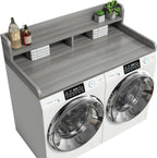 2-Tier Washer Dryer Countertop with 2.75"H Edge Rails, 54" W x 27.55" D Laundry Countertop for Folding Clothes, Washer and Dryer Topper with Non-Slip Pad (Stripe Gray)