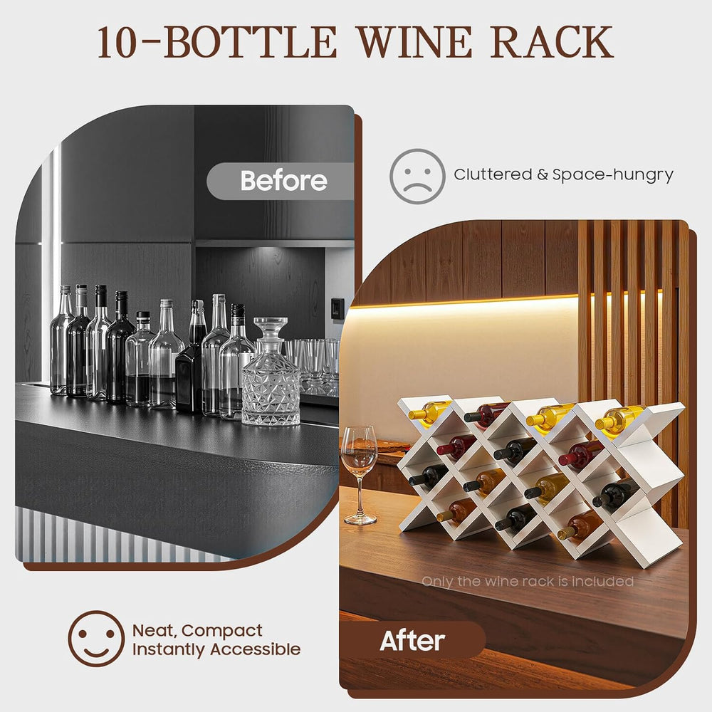10 Grids Wooden Wine Rack – Wall Mounted or Countertop Storage, Diamond Latti...
