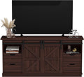 JUMMICO TV Stand with 4 Drawers for 65 Inch TV, Farmhouse Entertainment Center with Storage and Sliding Barn Doors, Rustic Media TV Console Cabinet with Shelves for Living Room Bedroom (Rustic Oak)