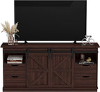 JUMMICO TV Stand with 4 Drawers for 65 Inch TV, Farmhouse Entertainment Center with Storage and Sliding Barn Doors, Rustic Media TV Console Cabinet with Shelves for Living Room Bedroom (Rustic Oak)