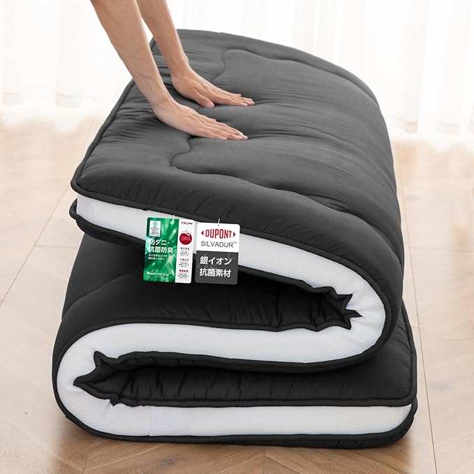 Japanese Floor Mattress, 6" Japanese Futon Mattress, Foldable & Portable Shiki Futon (shikibuton), Roll Up Thicken Sleeping Mattress Tatami Mat Sleeping Pad for Camping (Black, 60 x 80)