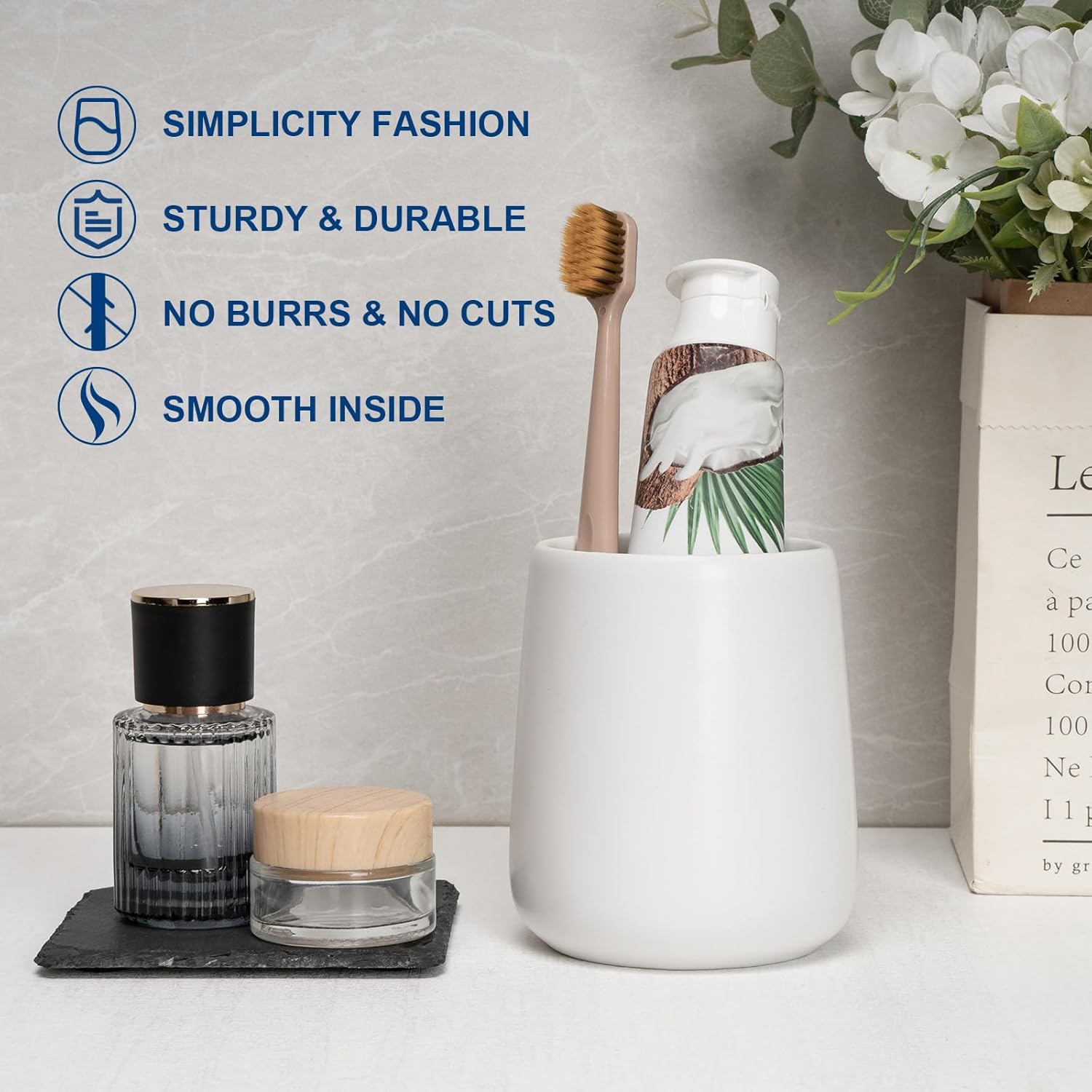 Bathroom Tumbler Cup Ceramic 13.5oz Reusable Toothbrush Cup 400ml, Toothbrush Holder Adequate for Your Bathroom (White)