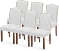 DUMOS Upholstered Dining Chairs，Set of 6 Fabric Dining Room Kitchen Chair with Nailhead Trim and Wood Legs, Modern Side Chairs for Living Light Grey