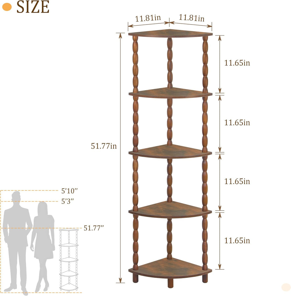 MaxSmeo Corner Shelf, 5-Tier Corner Bookshelf for Small Spaces, Stylish Corne...