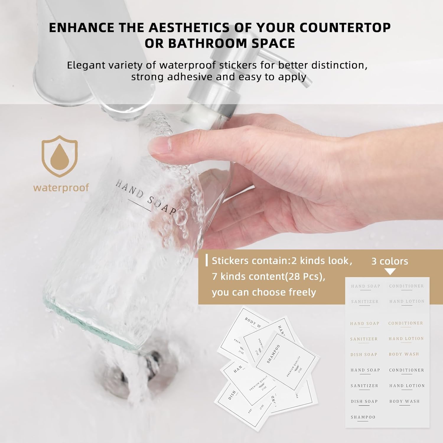Glass Soap Dispenser - Dish Hand Soap Dispenser Set for Kitchen, Bathroom Soap Lotion Dispenser with 304 Rust Proof Pump, Tray, Clear Bottle/Silver Pump