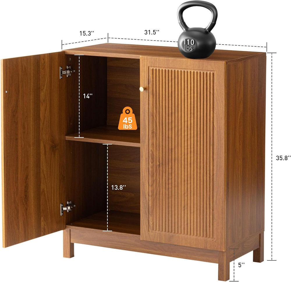 SUNBURY Fluted Cabinet with Storage, Mid Century Modern Accent Cabinet with 2...