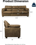80 Inch Brown Faux Leather Sofa Couch (2 Sets) - Wide Armrests with 2 Pillows, Deep Seats, Contrast Stitching, 3 Seater Leather Couches for Living Room, Bedroom, Apartment