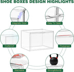 12 Pack X-Large Acrylic Display Case, Size 14 Clear Shoe Box Stackable Sneaker Display Case with Magnetic Lid Multipurpose Storage Bin for Closet for Purses, Handbags, Cosmetics, Collectibles