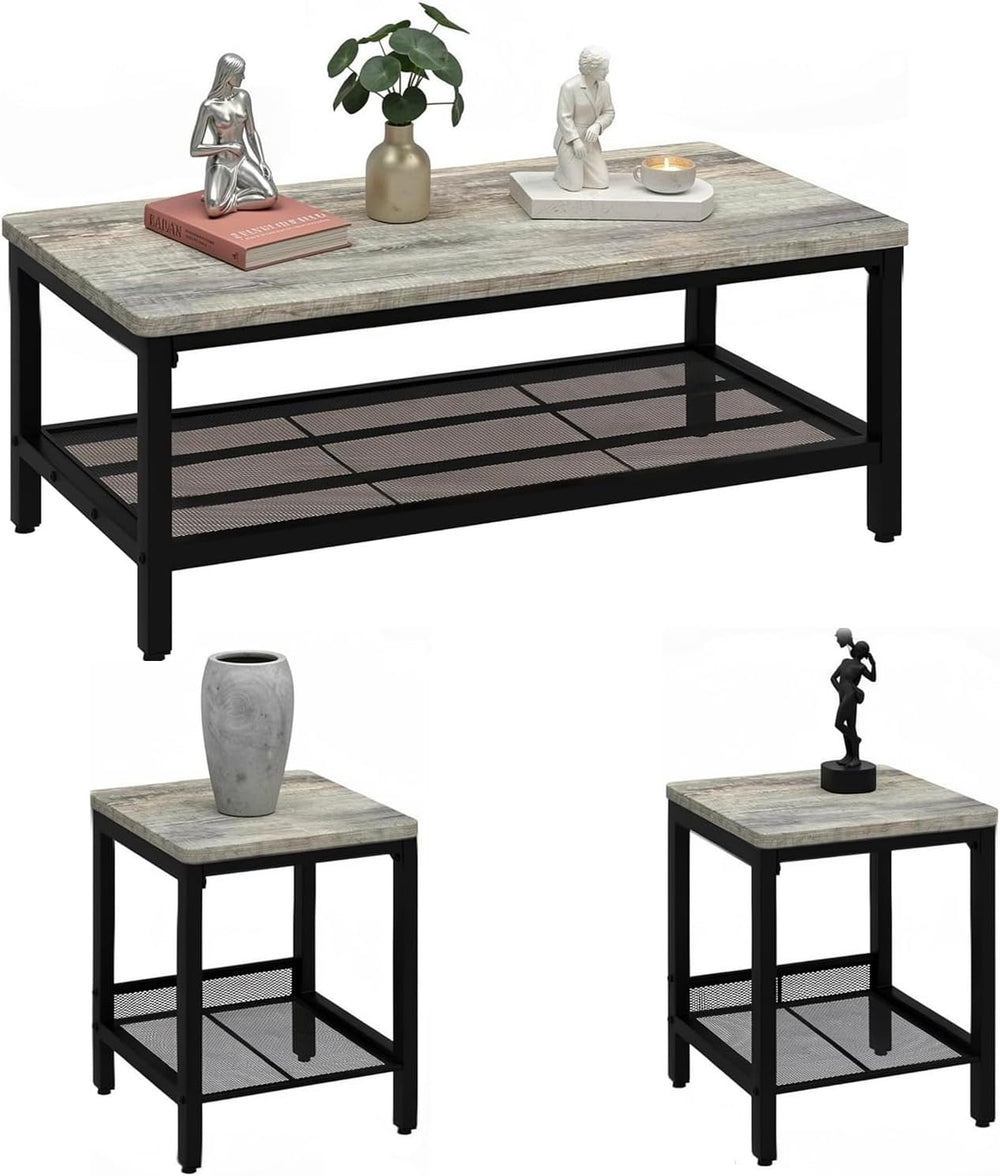 Coffee Table Set of 3,Industrial Coffee Table and 2 End Side Tables,Easy Asse...