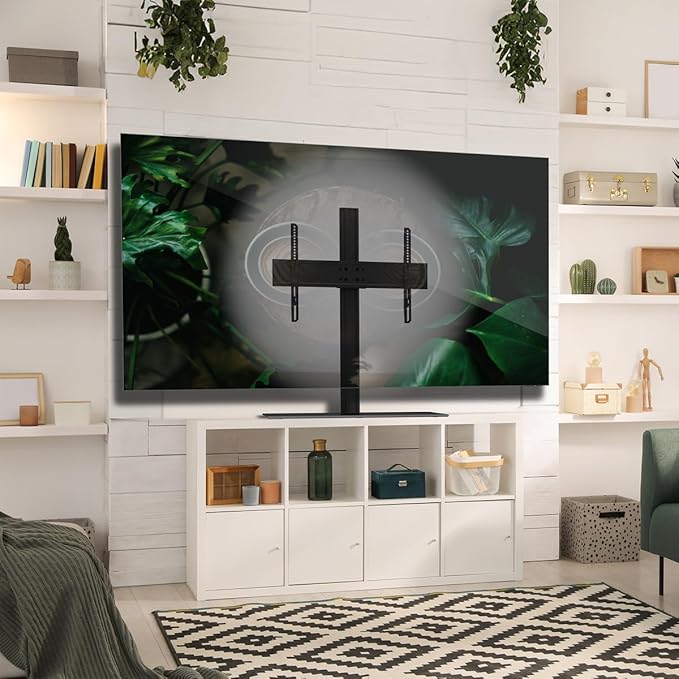 Kanto TTS140 Tabletop TV Stand for 40" to 90" TVs | Supports up to 125 lb | Height Adjustable | Swivels up to 32° | Tilts -5° | Black