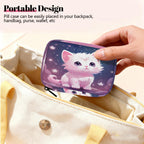 Lovely Cat Starry Sky Pill Organizer Travel Medicine Case with Zipper Daily Vitamin Storage Bag Portable 8 Slot Weekly Pill Box Supplement Holder for Home Office Gym Travel