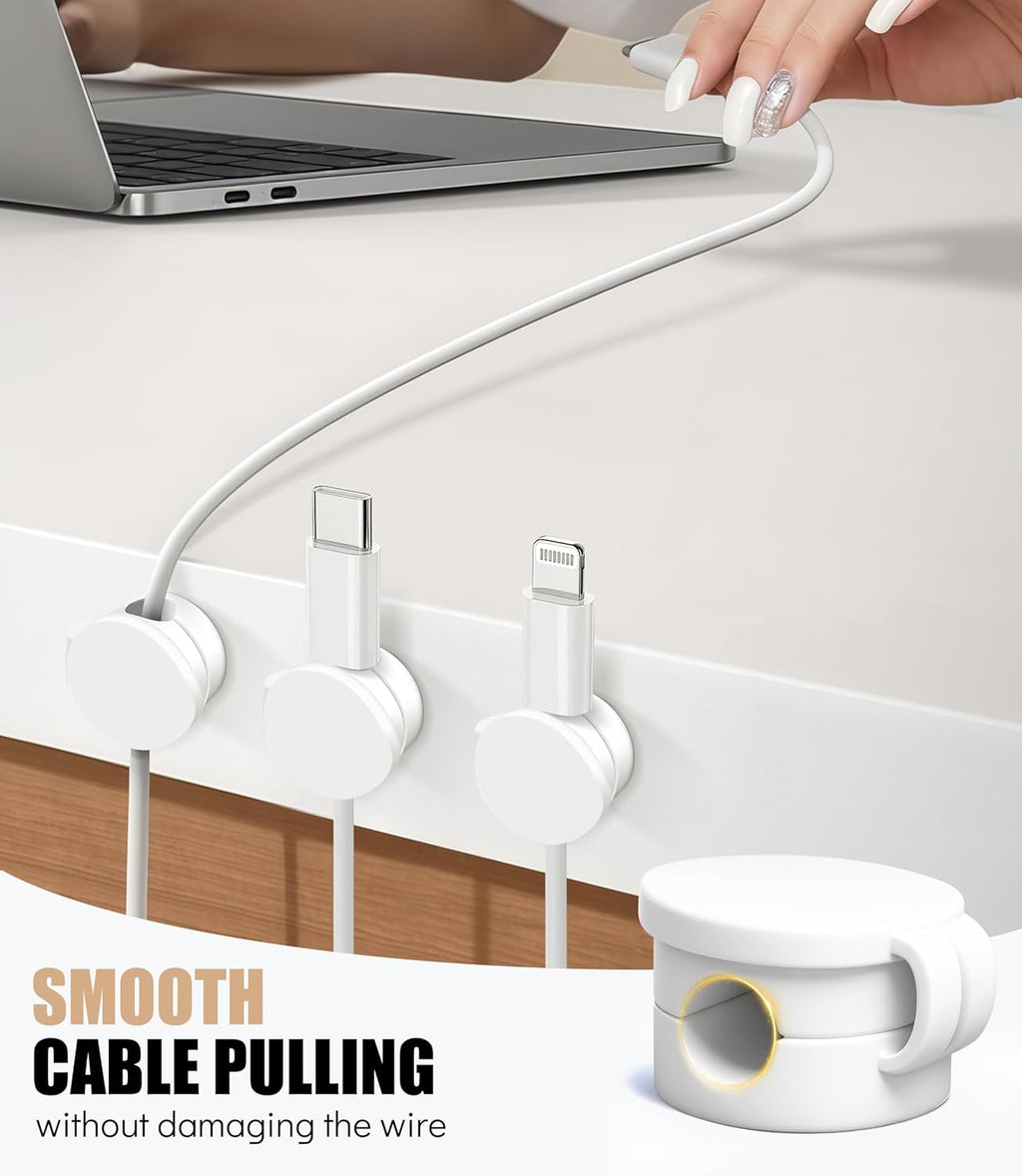 6 Pack Silicone Cord Organizer, Adjustable Magnetic Cable Clips, Strong Adhesive Cable Management Under Desk Wire Hider, Cord Holder for Nightstand, Desk, Wall, Home Office (White)