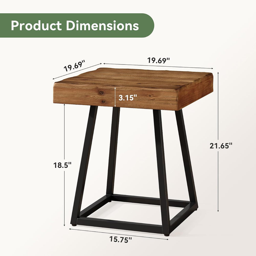 2pcs Solid Wood End Table, 19.7" Square Side Table with Metal Frame, Ind...
