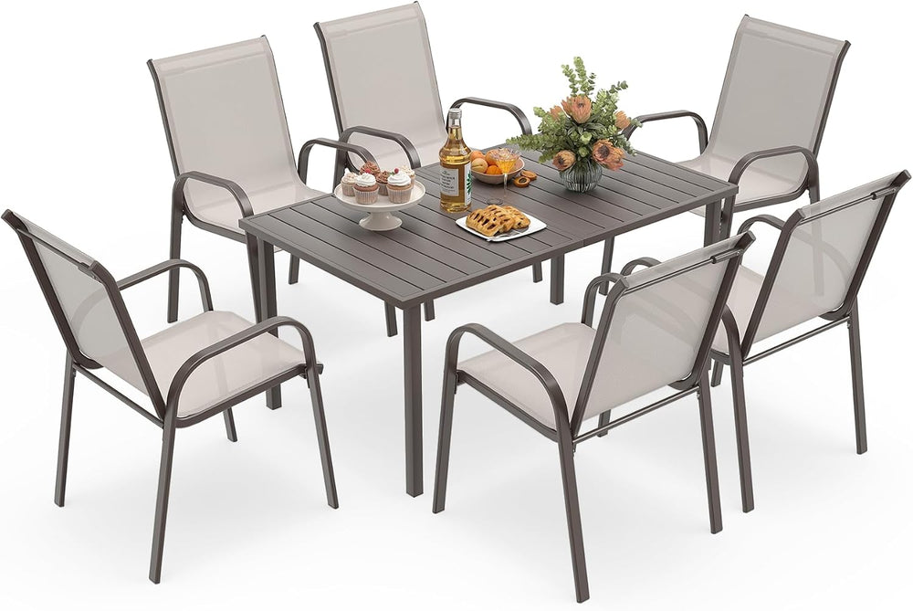 Outdoor Patio Dining Set, 6 Quick Dry Textilene Dining Chairs and Dining Tabl...