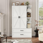 Loomie 66.9" Farmhouse Kitchen Pantry Cabinet, 5 Drawers Storage Cabinet with 4 Side Shelves & 6 Door Shelves, Freestanding Hutch with Doors, Buffet Sideboard, Cupboard for Dining Room, White (White)