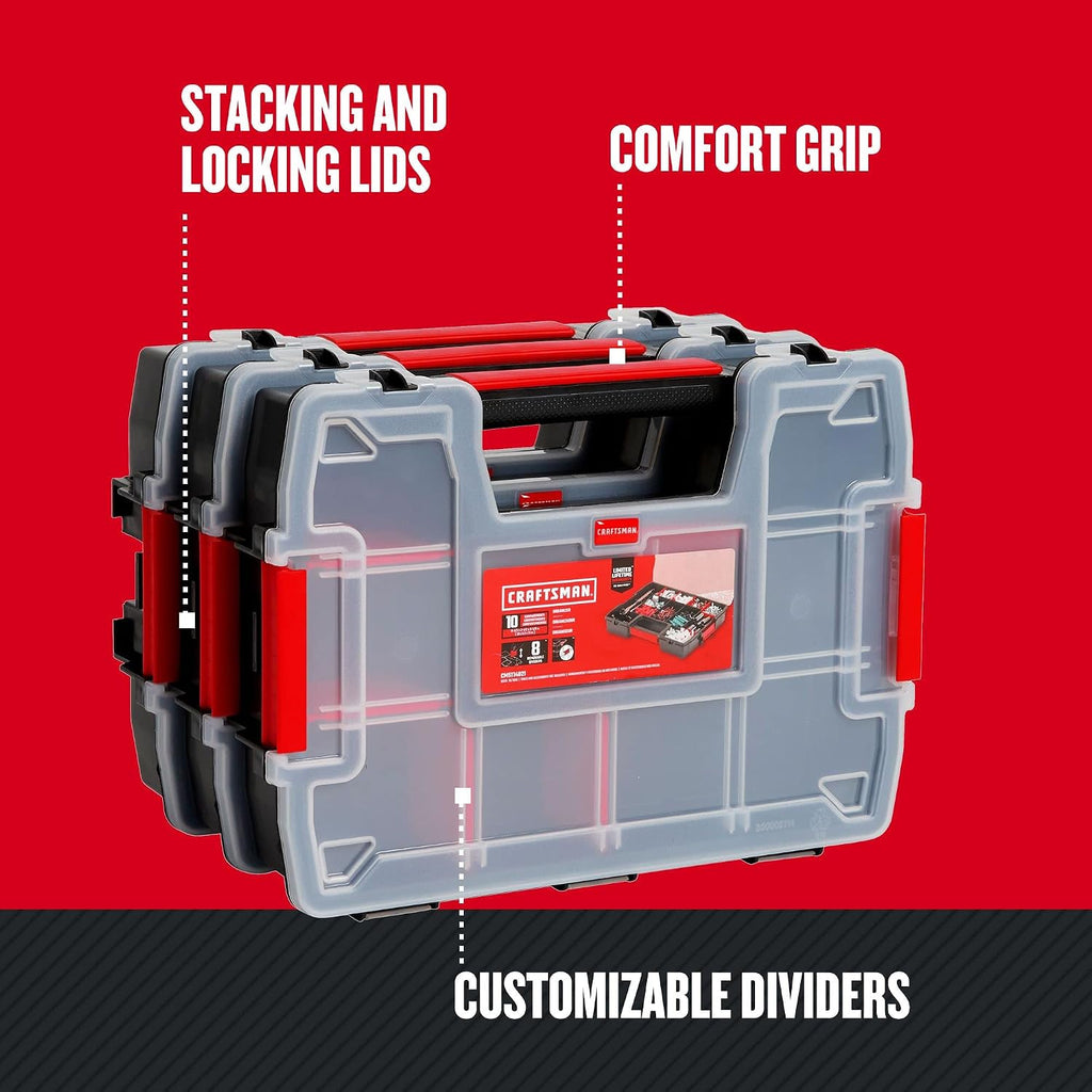 CRAFTSMAN Storage Organizer,Small Parts Organizer with 10-Compartments,Lid Includes Secure Latch (CMST60964M), (Pack of 6)