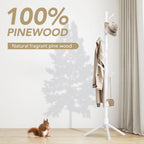 Wooden Coat Rack Freestanding with 8 Hooks,Easy Assembly New Zealand Pine Tree Coat Racks, 3 Adjustable Sizes for Clothes, Hats, Bags, for Entryway, Hallway, Bedroom, Office (White, 1 PC)