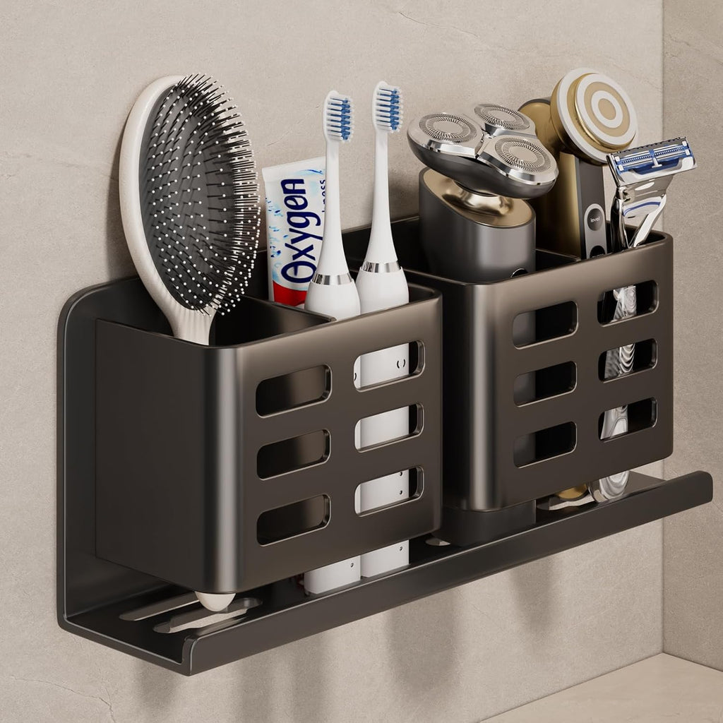 Aluminum Toothbrush Holder Self-Adhesive Hanging Bracket Shower Toothbrush Razor Holder Suitable for Toothbrush, Toothpaste, Razor and Comb etc Bathroom Storage
