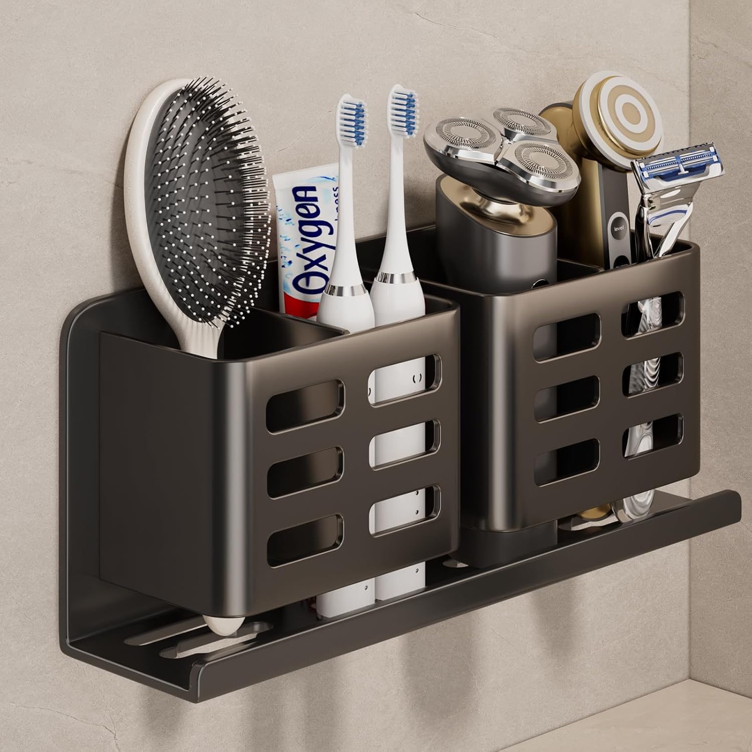 Aluminum Toothbrush Holder Self-Adhesive Hanging Bracket Shower Toothbrush Razor Holder Suitable for Toothbrush, Toothpaste, Razor and Comb etc Bathroom Storage