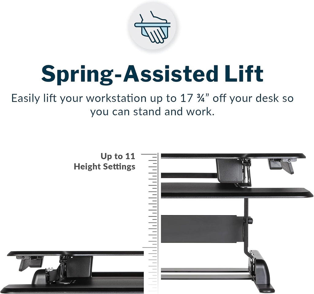 Vari - VariDesk Essential 30 - Two-Tier Standing Desk Converter for Home Office - Adjustable Sit Stand Desk with 11 Height Settings - Standing Desk Riser for Monitor & Accessories - 30" Wide, Black