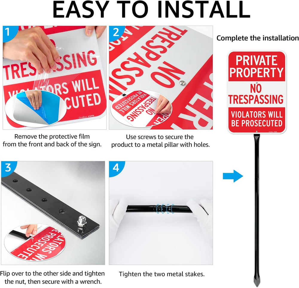 GicnKeuz Large No Trespassing Signs Private Property Sign with 36" Heavy...