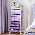 Rolling Cart with Drawers,10 Drawer Rolling Cart,Storage Cart with Wheels,Utility Cart with Drawers,Teacher Cart for Classroom Storage,Craft Cart with Wheels and Wooden Tabletop,Purple