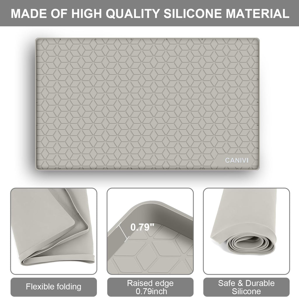 Under Sink Mat, 34" x 22" Waterproof Silicone Under Sink Tray for Kitchen & Laundry Cabinets, Kitchen Cabinet Shelf Protector, Up to 3.3 Gallons Liquid, Fits 36 inch Standard Cabinet(Grey)
