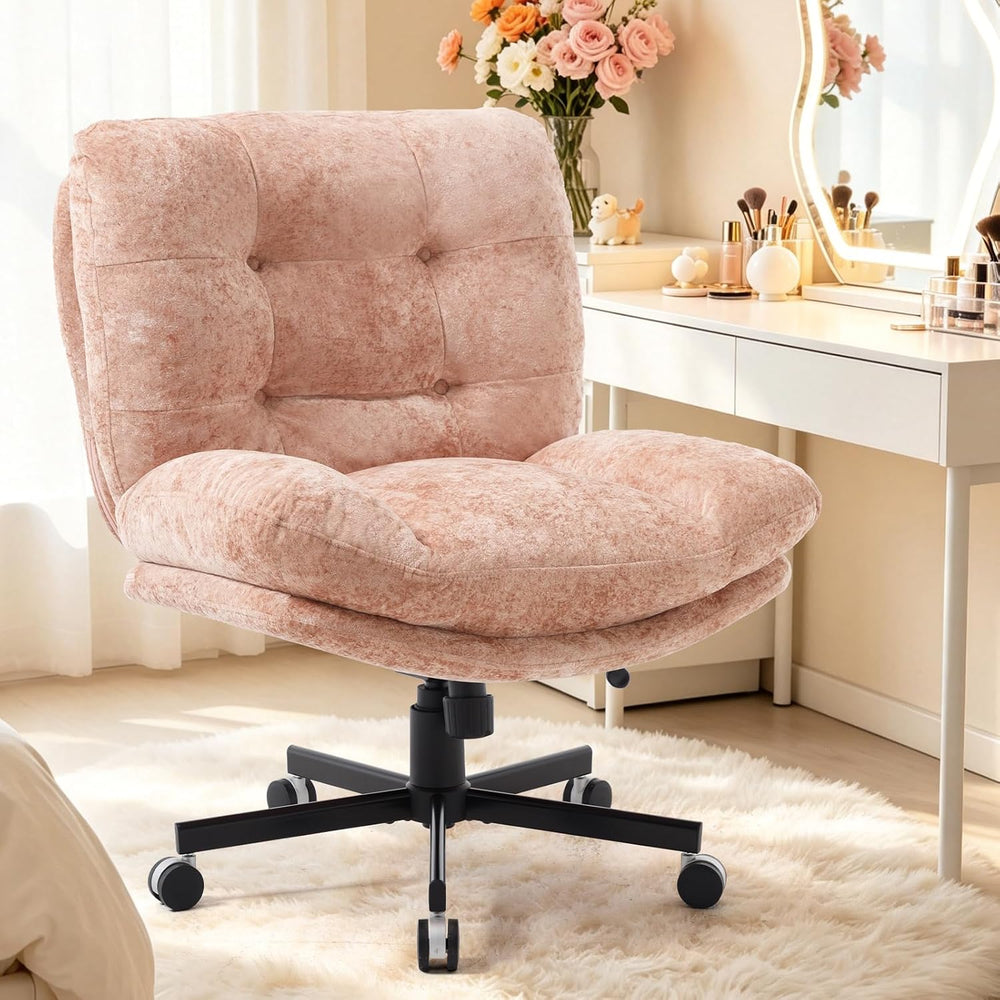 Wide Plush Comfy Criss Cross Rolling Office Desk Chair for Women Pink | 7.09&...