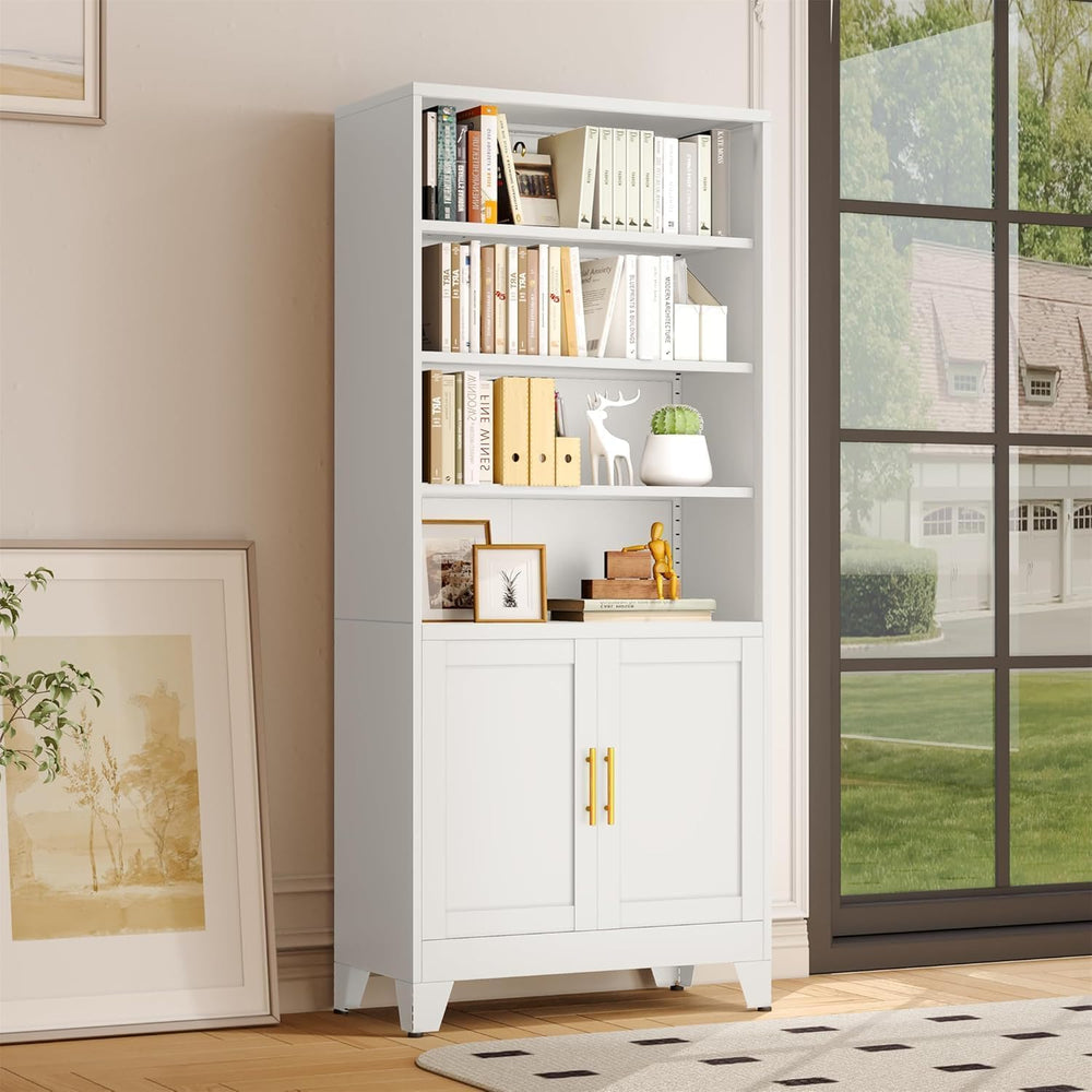 erosoei 71" H Tall Metal Bookcases and Bookshelves with 2 Doors and Adju...