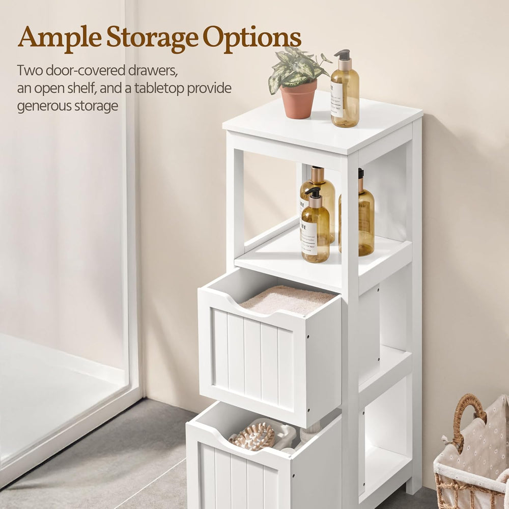 Yaheetech Small Bathroom Storage Cabinet with 2 Drawers & Open Shelf, White