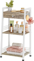 3-Tier Ladder Shelf with Drawer, Bathroom Floor Storage Shelf, Freestanding Tower Shelf Ladder Bookshelf for Living Room,Bedroom -White