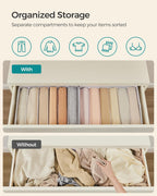 SONGMICS Set of 6 Large Size Wardrobe Clothes Organizers, 6-Compartment Foldable Drawer Organizers with Handles, 16.5 x 11.8 x 6.7 Inches, for Pants, Sweaters, Jeans, Cloud White URUS009W03