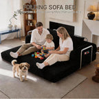 78" Convertible Sofa Bed, Corduroy Futon Couch with Storage Pocket, Boneless Pull Out Sleeper Sofa, Foldable Couch for Living Room Bedroom, No Assembly Space Saver, Black