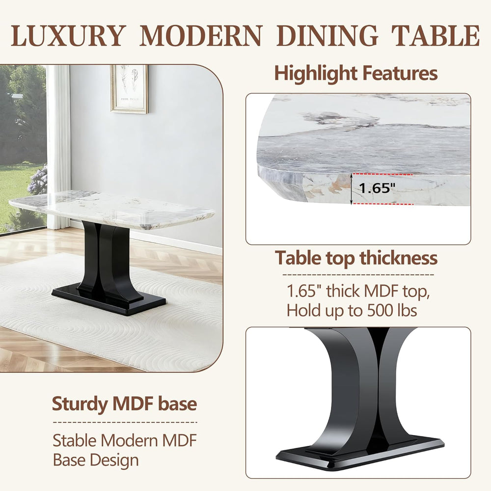 Modern Dining Table Set for 6, Marble Kitchen Table Chair Set for 6, Rectangu...