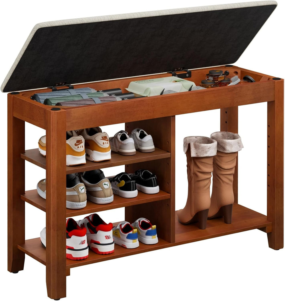 FAGAGA Shoe Rack Bench with Cushioned Seat, Solid Wood Entryway Bench with Fl...