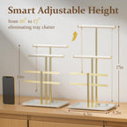 pickpiff Jewelry Holder Organizer with Velvet, Adjustable 10"-17" Tall, Metal Stand for Display Bracelet, Necklace, Earrings, Rings, White and Gold