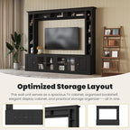 Merax Modern 4 Piece Entertainment Wall Unit with Bookshelf for Televisions Up to 80'', Wood Inch Large Entertainment Center w/Storage, TV Cabinets for Living Room, Black