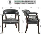 LEEMTORIG Large Dining Chairs with Casters and Arms, Rolling Dining Chairs with Wheels, Accent Game Poker Chairs, Boss Caption's Chairs, 26" D x 25.2" W x 31.5" H, Espresso Legs & Black PU, SY-318-BK