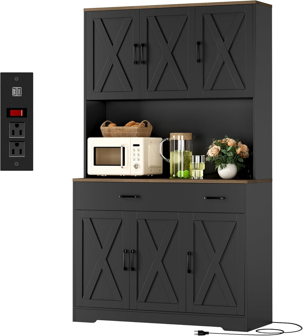 HOSTACK 71"H Kitchen Pantry Storage Cabinet, Farmhouse Hutch Cabinet, Bl...