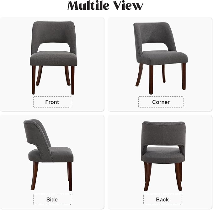 Dining Chairs Set of 2,Modern Dining Room Chairs with Thick Cushions,Upholstered Linen Fabric Kitchen Chairs for Kitchen Dining Room Darkgrey