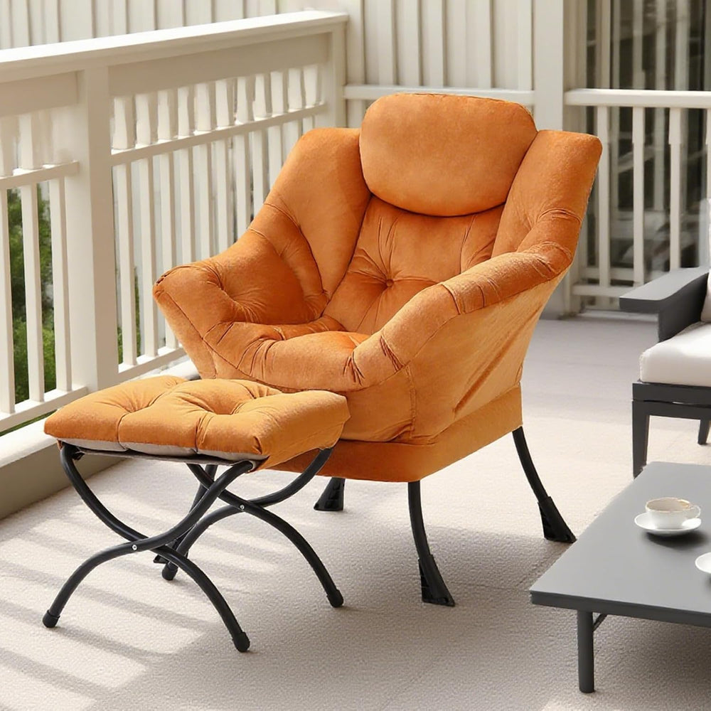 Tiita Lazy Chair with Ottoman, Comfy Reading Accent Chair, Velvet Orange