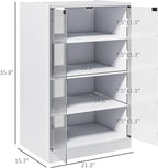 HOMCOM Media Cabinet, 4-Tier Stereo Cabinet for Vinyl Record Player, Gaming Console, AV Record Player Stand with Adjustable Shelves, Push-to-Open Glass Doors and Cable Management, Distressed White