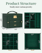 TORIBIO Jewelry Box for Women, Leather Jewelry Organizer with Mirror & Lock, 3-Tier Jewelry Storage Organizer with 2 Drawers for Girls/Women/Mothers, Necklace Earring Bracelets Holder Organizer