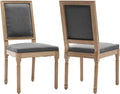 French Country Dining Chairs Set of 2, Gray Kitchen & Dining Room Chairs Set of 2, Linen Upholstered Dining Chairs, Wood Legs, High Back, Sillas De Comedor (Fabric, Grey, 2Pcs)