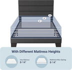 Allewie Twin Size Platform Bed Frame with Fabric Upholstered Headboard and Wooden Slats Support, Fully Upholstered Mattress Foundation/No Box Spring Needed/Easy Assembly, Dark Grey